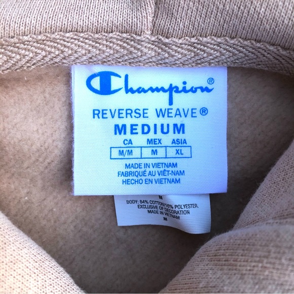 Champion Reverse Weave Hoodie Sweatshirt Chest Logo Nude Tan Unisex - Picture 11 of 12